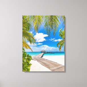 Tropical Beaches Maldives Island Wooden Jetty Canvas Print