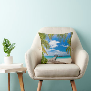 Tropical Beaches Maldives Island Wooden Jetty Cushion