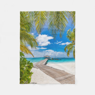 Tropical Beaches   Maldives Island Wooden Jetty Fleece Blanket