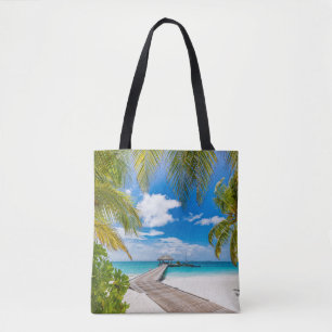 Tropical Beaches   Maldives Island Wooden Jetty Tote Bag