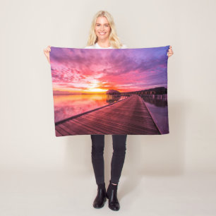 Tropical Beaches    Maldives Sunset Fleece Blanket