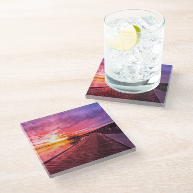 Tropical Beaches |  Maldives Sunset Glass Coaster (Angled)