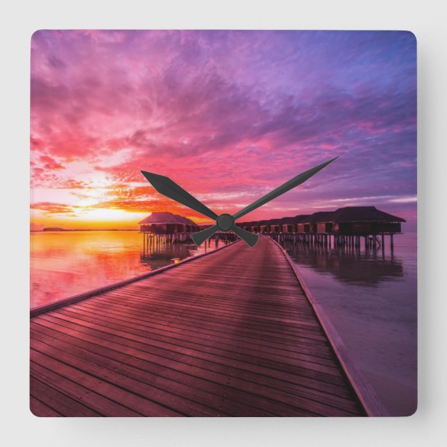 Tropical Beaches |  Maldives Sunset Square Wall Clock (Front)