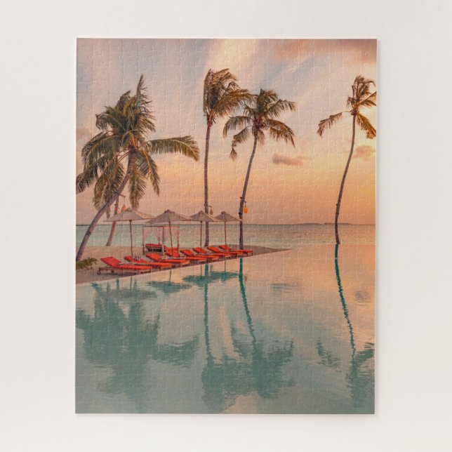 Tropical Beaches | Maldives Tropical Beach & Pool Jigsaw Puzzle (Vertical)