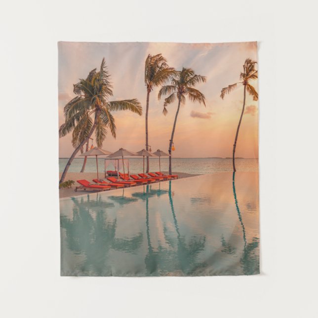 Tropical Beaches | Maldives Tropical Beach & Pool Tapestry (Front)