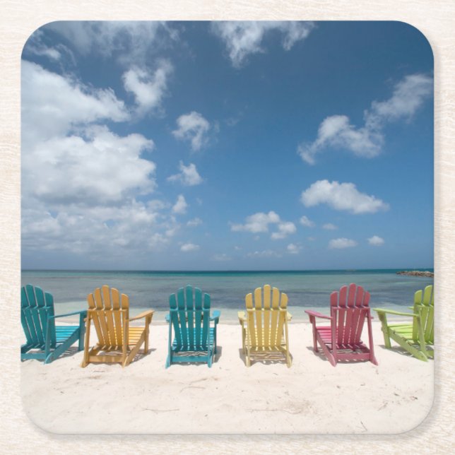 Tropical Beaches | Palm Beach, Aruba Square Paper Coaster (Front)