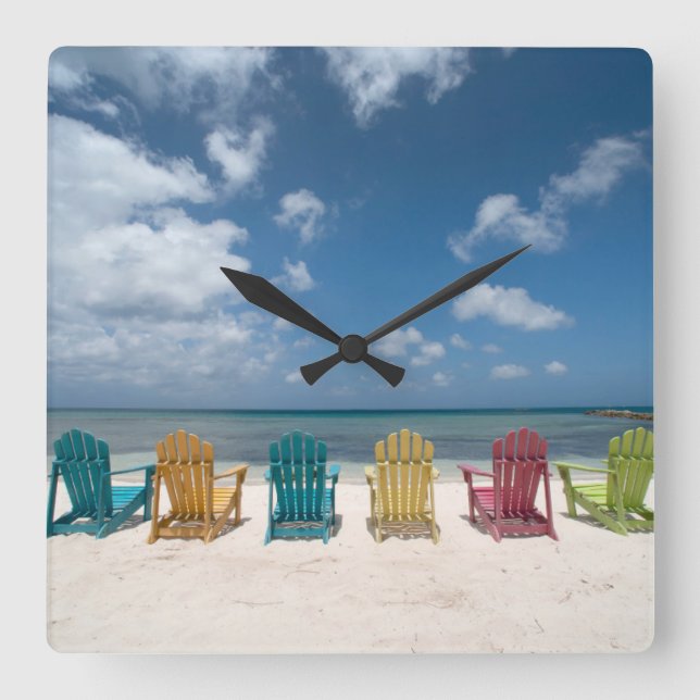 Tropical Beaches | Palm Beach, Aruba Square Wall Clock (Front)