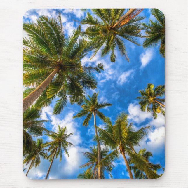 Tropical Beaches | Palm Trees on Blue Sky Mouse Pad (Front)
