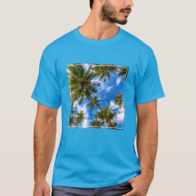 Tropical Beaches | Palm Trees on Blue Sky T-Shirt (Front)