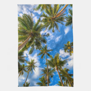 Tropical Beaches Palm Trees on Blue Sky Tea Towel