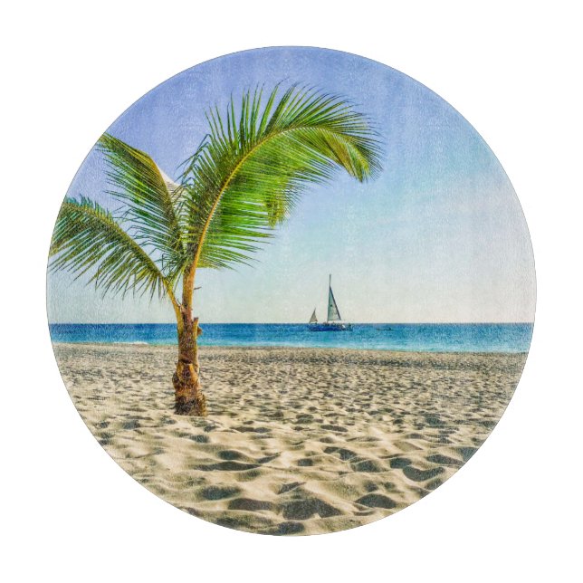 Tropical Beaches | Sailboat, Palm Tree, Aruba Cutting Board (Front)