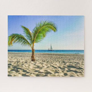 Tropical Beaches | Sailboat, Palm Tree, Aruba Jigsaw Puzzle