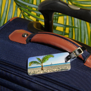 Tropical Beaches Sailboat, Palm Tree, Aruba Luggage Tag