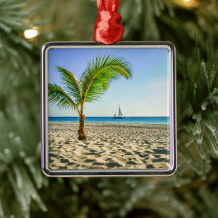 Tropical Beaches Sailboat, Palm Tree, Aruba Metal Tree Decoration