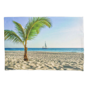 Tropical Beaches   Sailboat, Palm Tree, Aruba Pillowcase