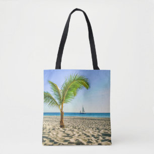 Tropical Beaches   Sailboat, Palm Tree, Aruba Tote Bag