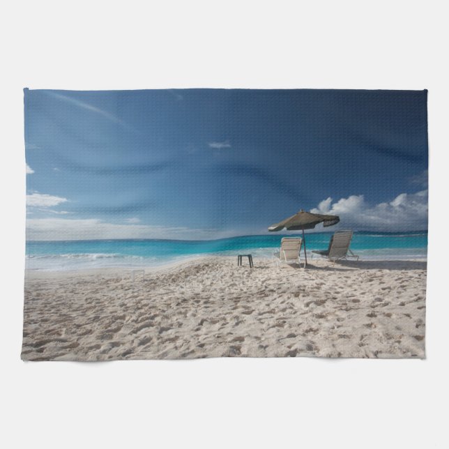 Tropical Beaches | Sandy Beach, Anguilla Tea Towel (Horizontal)