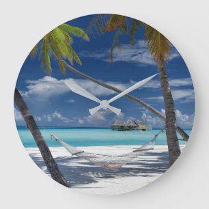 Tropical Beaches   Sandy Beach, Maldives Large Clock