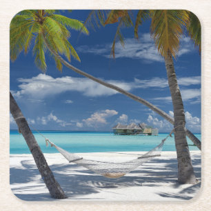 Tropical Beaches Sandy Beach, Maldives Square Paper Coaster