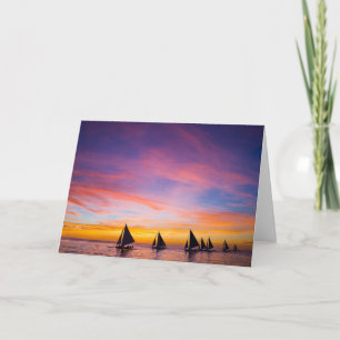 Tropical Beaches Sunset Sailboats, Phillipines Card