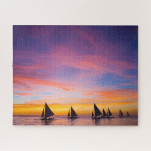 Tropical Beaches   Sunset Sailboats, Phillipines Jigsaw Puzzle