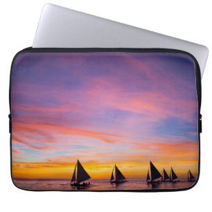 Tropical Beaches Sunset Sailboats, Phillipines Laptop Sleeve