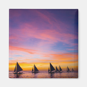Tropical Beaches Sunset Sailboats, Phillipines Magnet