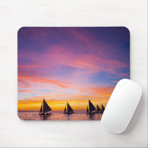 Tropical Beaches Sunset Sailboats, Phillipines Mouse Pad