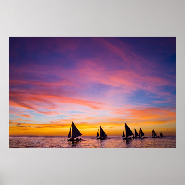 Tropical Beaches | Sunset Sailboats, Phillipines Poster (Front)