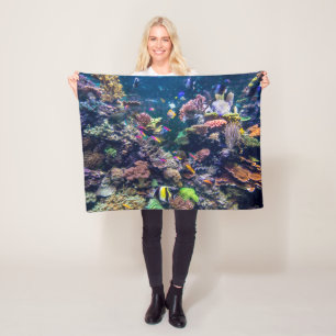 Tropical Beaches Underwater Coral Reef Fleece Blanket