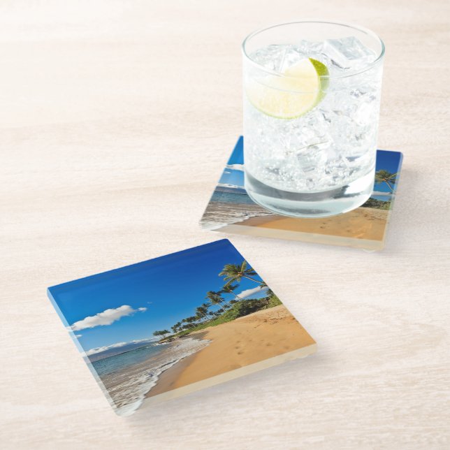 Tropical Beaches | Wailea, Maui, Hawaii Glass Coaster (Angled)
