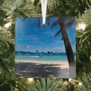 Tropical Beaches White Beach Boracay Philippines Glass Tree Decoration