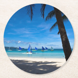 Tropical Beaches White Beach Boracay Philippines Round Paper Coaster
