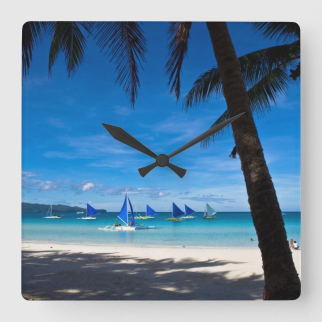 Tropical Beaches | White Beach Boracay Philippines Square Wall Clock (Front)