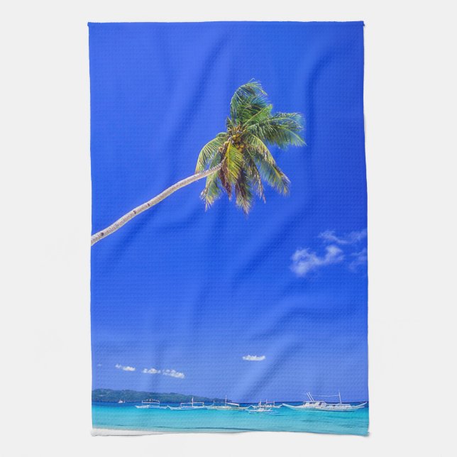 Tropical Beaches | White Beach, Phillipines Tea Towel (Vertical)