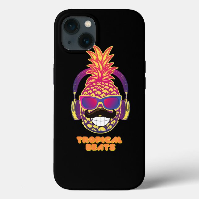 Tropical Beats Pineapple DJ Fun with moustache Sum Case-Mate iPhone Case (Back)