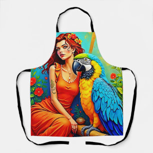 Tropical Beauty and Blue Parrot Design Apron