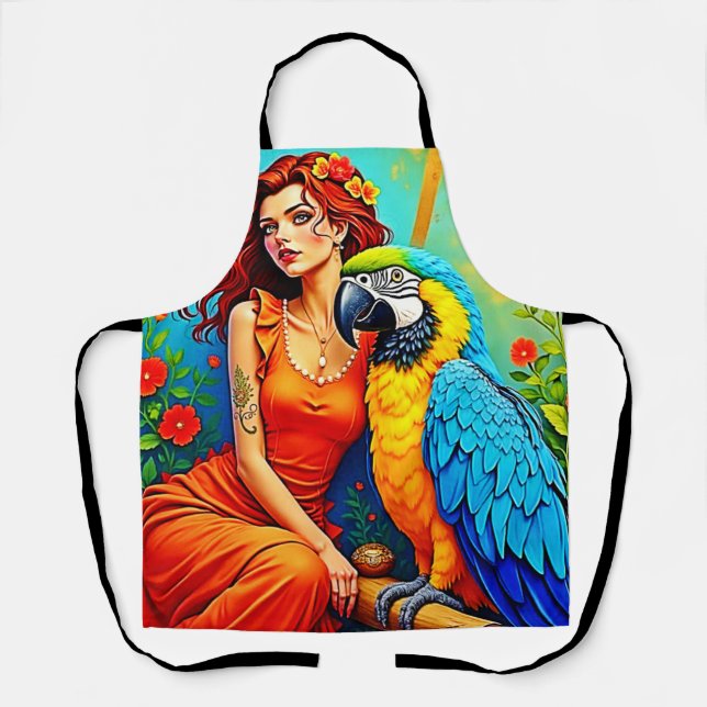 Tropical Beauty and Blue Parrot Design Apron (Front)