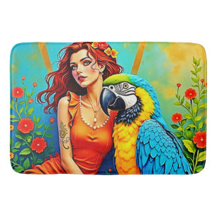 Tropical Beauty and Blue Parrot Design Bath Mat