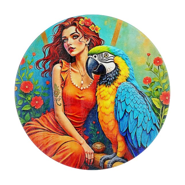 Tropical Beauty and Blue Parrot Design Cutting Board (Front)