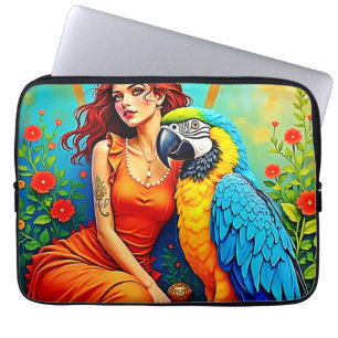 Tropical Beauty and Blue Parrot Design Laptop Sleeve