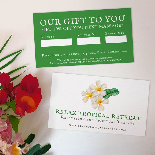 Tropical beauty business frangipani loyalty referral card (Creator Uploaded)
