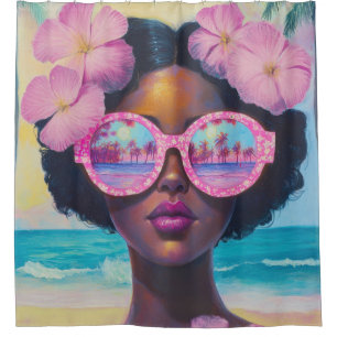 Tropical Beauty in Pink Shades Shower Curtain