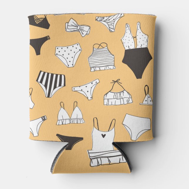 Tropical Bikini: Hand-Drawn Summer Pattern Can Cooler (Front)