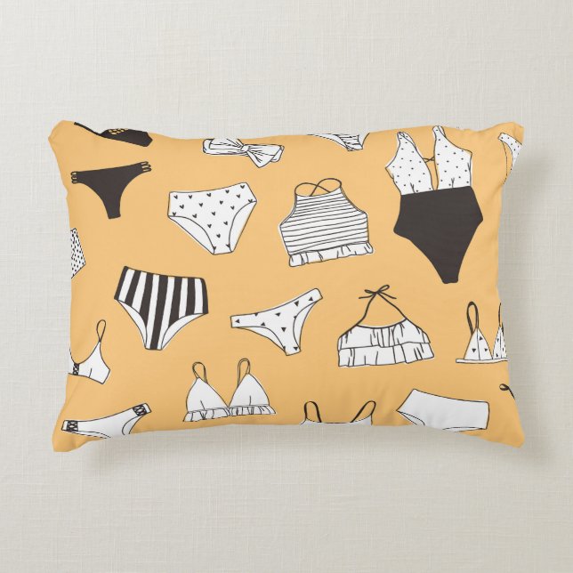 Tropical Bikini: Hand-Drawn Summer Pattern Decorative Cushion (Front)