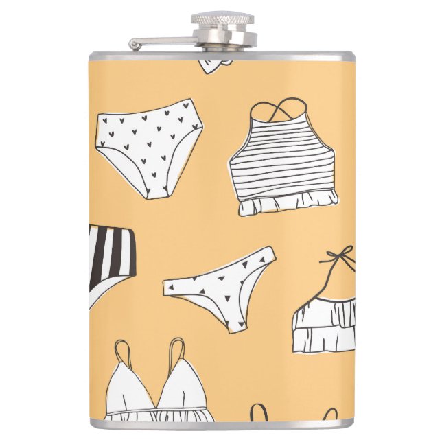 Tropical Bikini: Hand-Drawn Summer Pattern Hip Flask (Front)