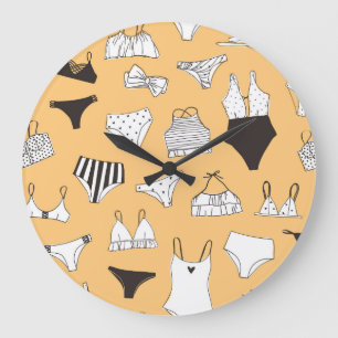 Tropical Bikini: Hand-Drawn Summer Pattern Large Clock