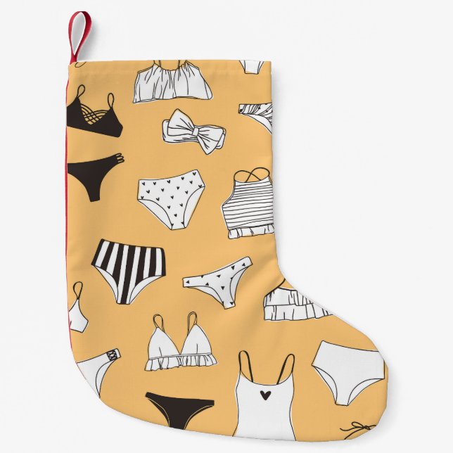 Tropical Bikini: Hand-Drawn Summer Pattern Small Christmas Stocking (Front)