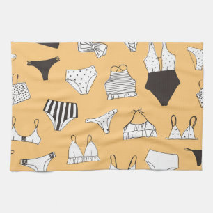 Tropical Bikini: Hand-Drawn Summer Pattern Tea Towel