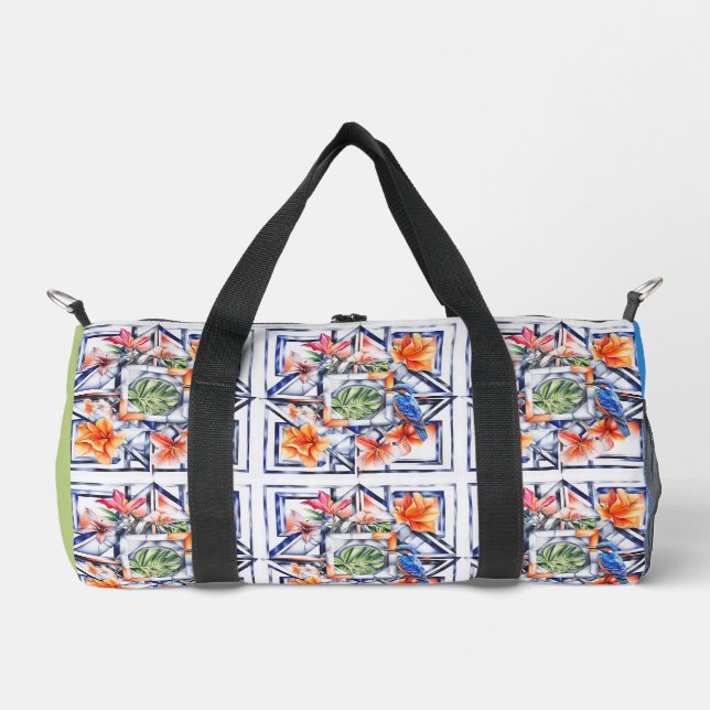 Tropical Bird and Flora, monogram, Duffle Bag (Front)